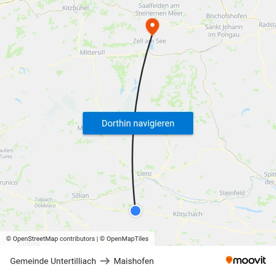Gemeinde Untertilliach to Maishofen map