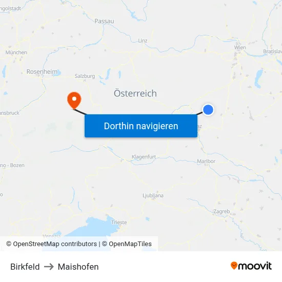 Birkfeld to Maishofen map