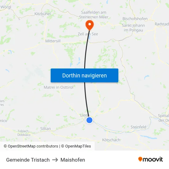 Gemeinde Tristach to Maishofen map
