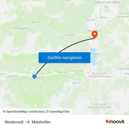 Niedernsill to Maishofen map