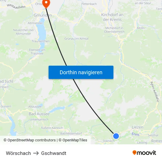 Wörschach to Gschwandt map