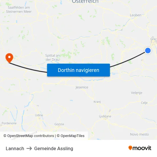 Lannach to Gemeinde Assling map