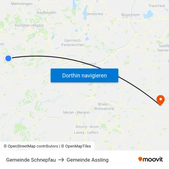 Gemeinde Schnepfau to Gemeinde Assling map