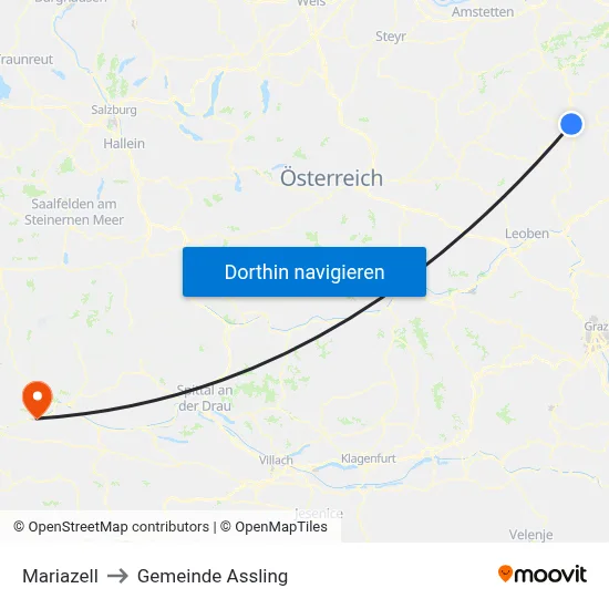 Mariazell to Gemeinde Assling map