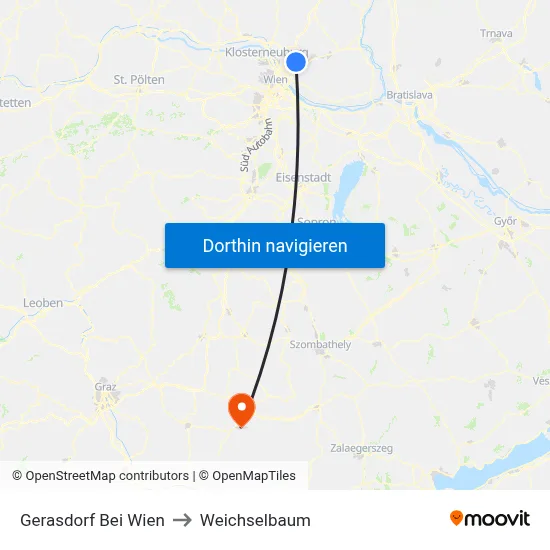 Gerasdorf Bei Wien to Weichselbaum map