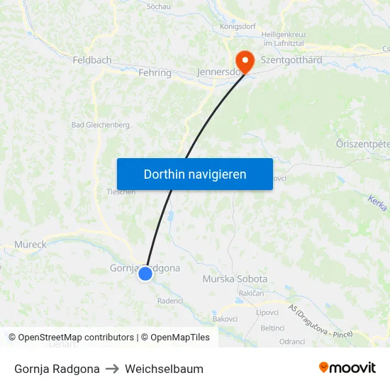 Gornja Radgona to Weichselbaum map