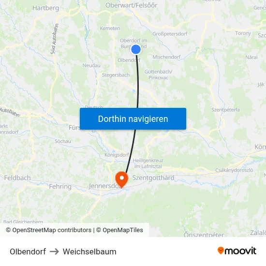 Olbendorf to Weichselbaum map