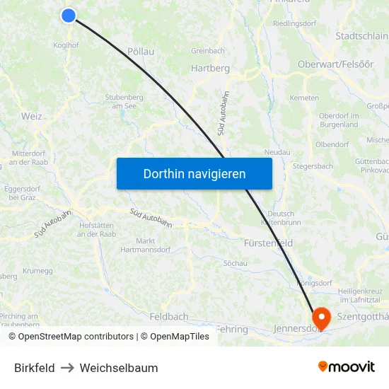 Birkfeld to Weichselbaum map
