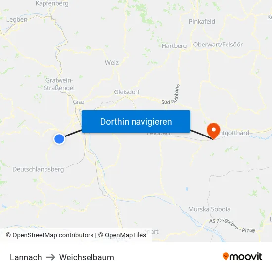 Lannach to Weichselbaum map