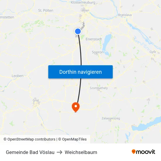 Gemeinde Bad Vöslau to Weichselbaum map