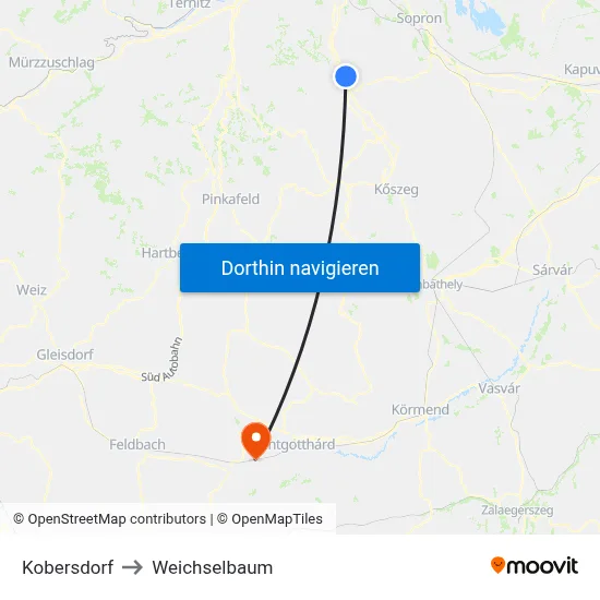 Kobersdorf to Weichselbaum map