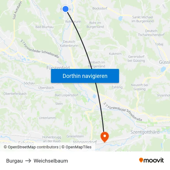 Burgau to Weichselbaum map