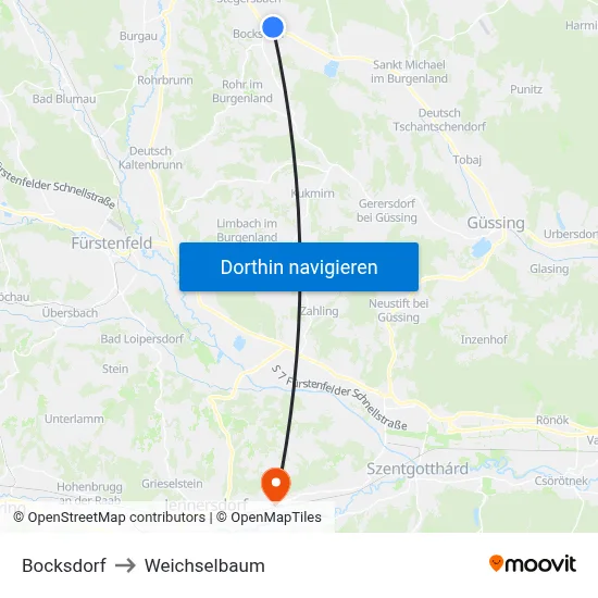 Bocksdorf to Weichselbaum map