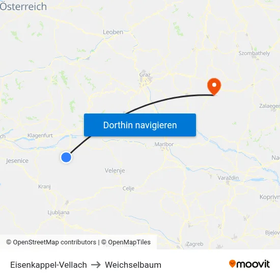 Eisenkappel-Vellach to Weichselbaum map