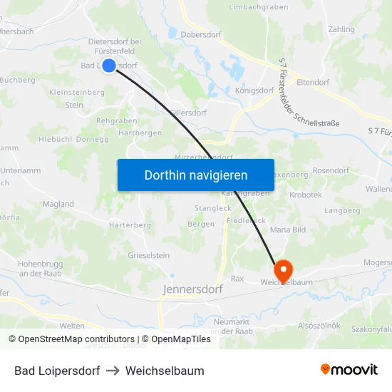 Bad Loipersdorf to Weichselbaum map