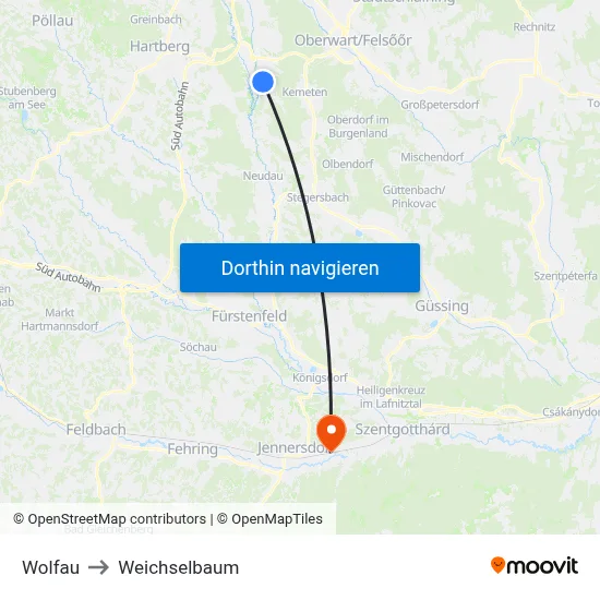 Wolfau to Weichselbaum map