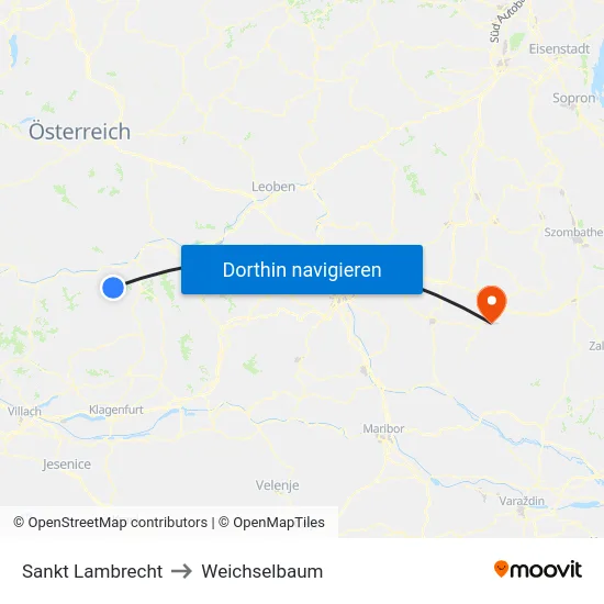 Sankt Lambrecht to Weichselbaum map