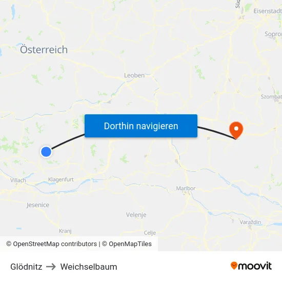 Glödnitz to Weichselbaum map