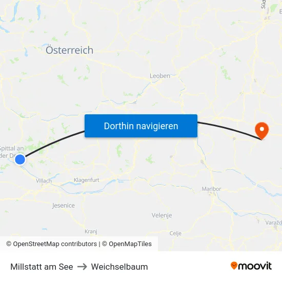 Millstatt am See to Weichselbaum map