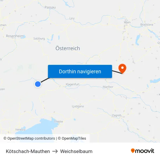 Kötschach-Mauthen to Weichselbaum map