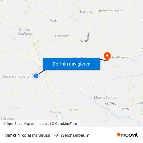 Sankt Nikolai Im Sausal to Weichselbaum map