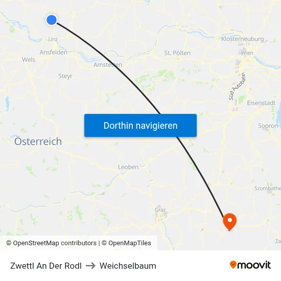 Zwettl An Der Rodl to Weichselbaum map