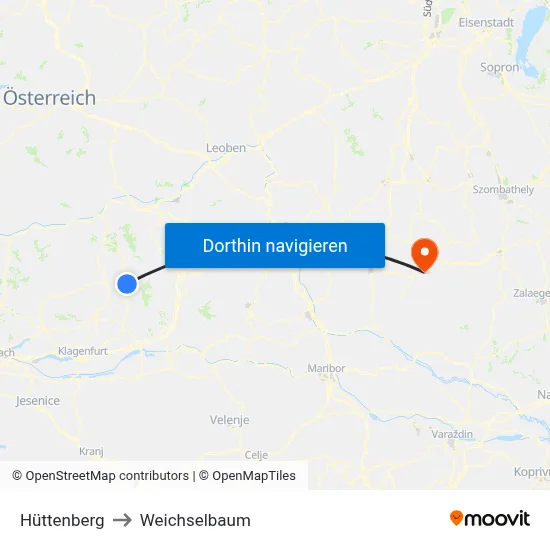 Hüttenberg to Weichselbaum map