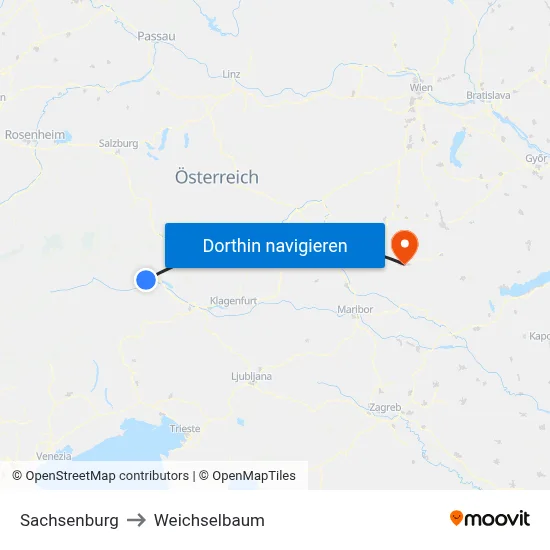 Sachsenburg to Weichselbaum map