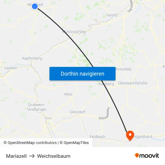 Mariazell to Weichselbaum map