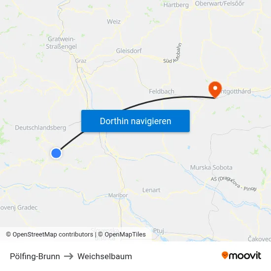 Pölfing-Brunn to Weichselbaum map