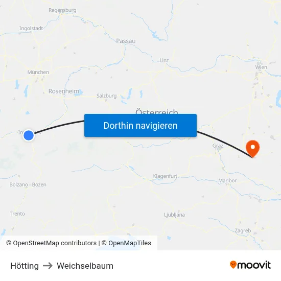 Hötting to Weichselbaum map