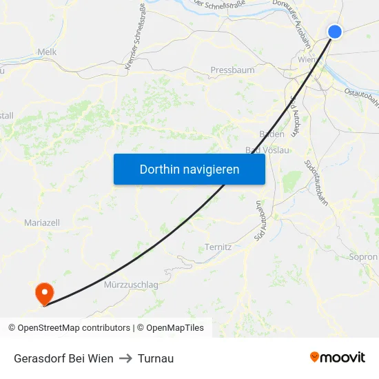 Gerasdorf Bei Wien to Turnau map