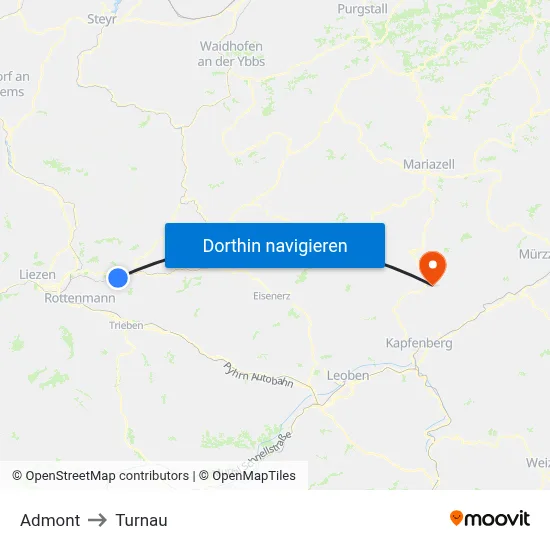 Admont to Turnau map