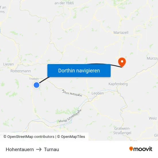 Hohentauern to Turnau map