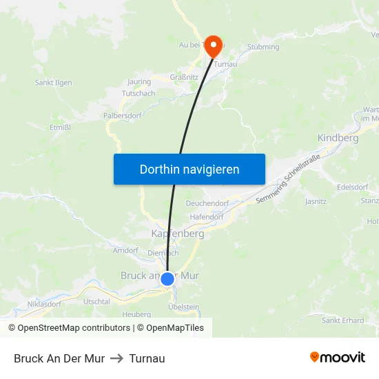 Bruck An Der Mur to Turnau map