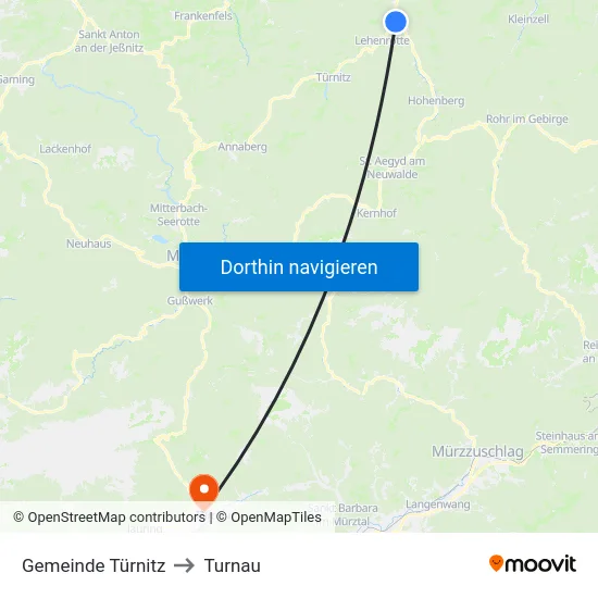 Gemeinde Türnitz to Turnau map