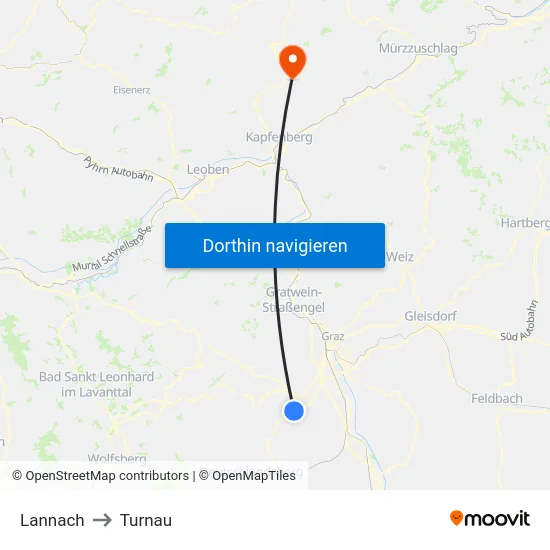 Lannach to Turnau map