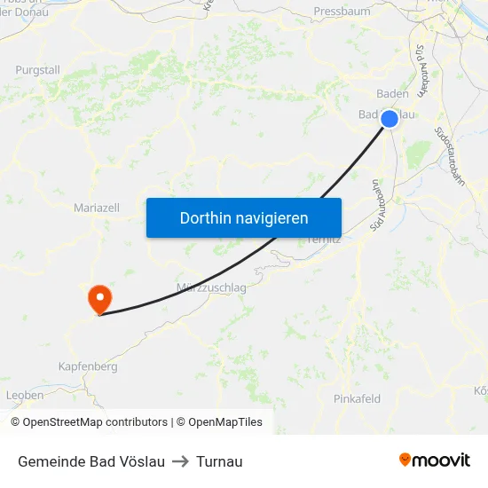 Gemeinde Bad Vöslau to Turnau map