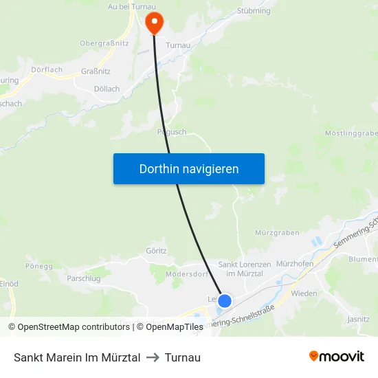 Sankt Marein Im Mürztal to Turnau map