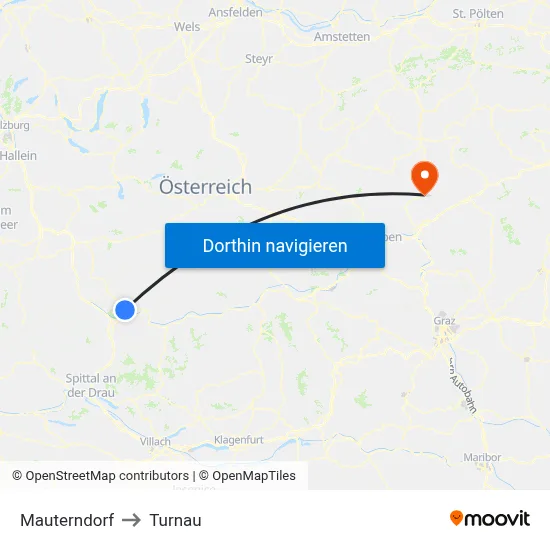 Mauterndorf to Turnau map