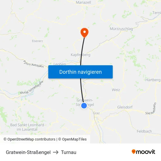 Gratwein-Straßengel to Turnau map