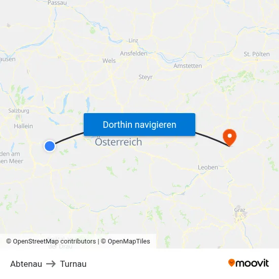 Abtenau to Turnau map