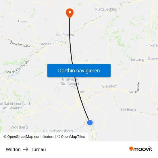 Wildon to Turnau map