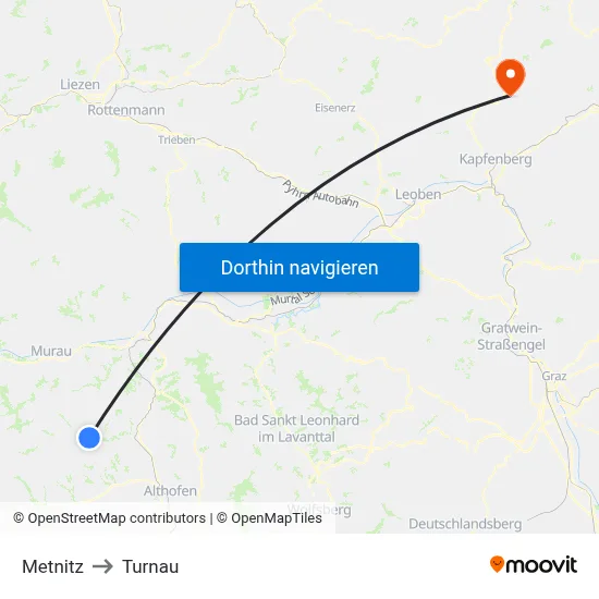 Metnitz to Turnau map