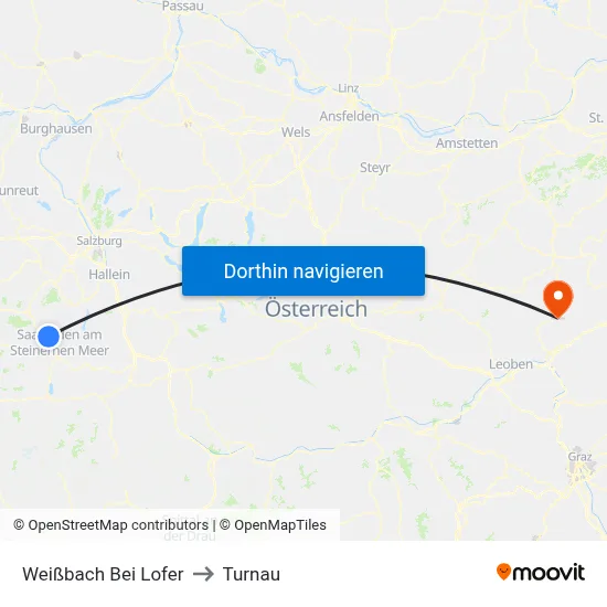 Weißbach Bei Lofer to Turnau map