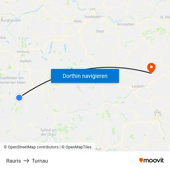 Rauris to Turnau map