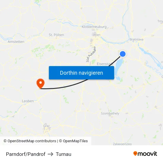 Parndorf/Pandrof to Turnau map