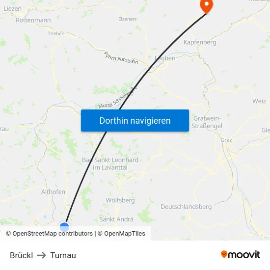 Brückl to Turnau map