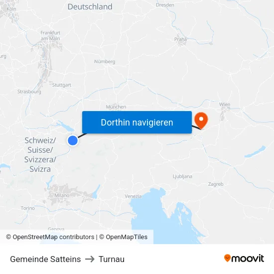 Gemeinde Satteins to Turnau map