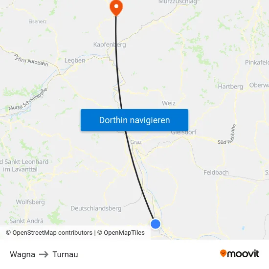 Wagna to Turnau map